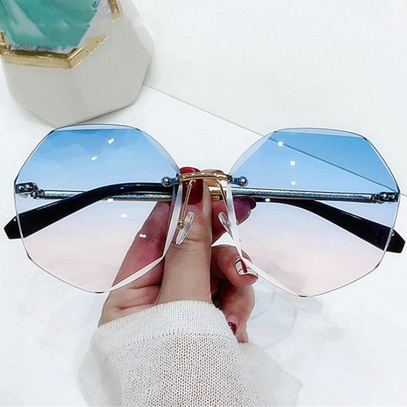 Rimless Oversized Sunglasses Women Luxury Brand Designer Sun Glasses Female Fashion Retro Gradient Lunette De Soleil Femme