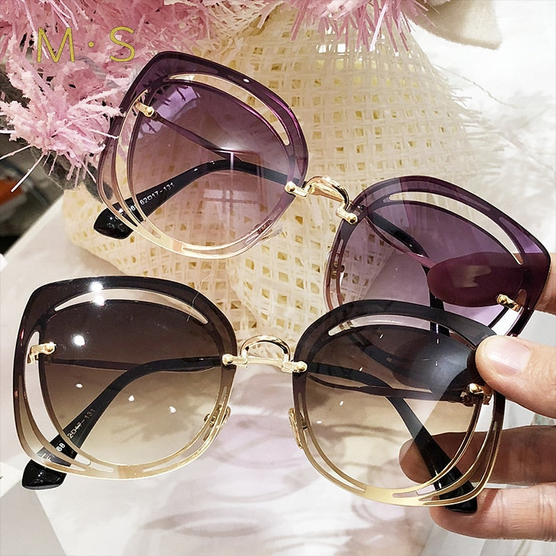MS 2018 Women Luxury  Classic Eyewear Female Sunglasses Original Brand Designer Sunglasses Pierced Sun Glasses Fashion  UV400