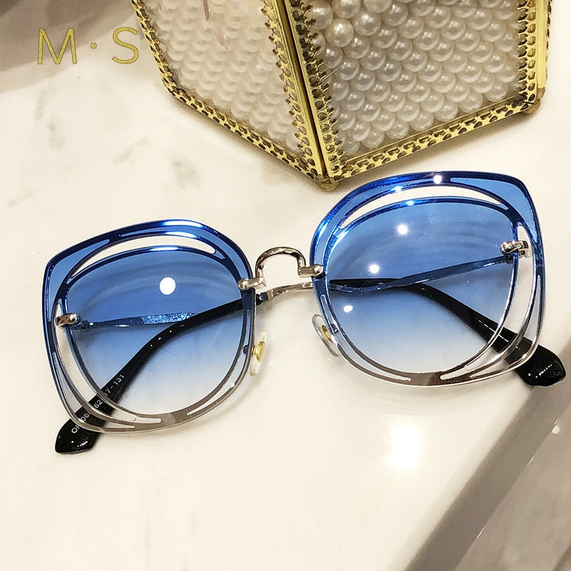 MS 2018 Women Luxury  Classic Eyewear Female Sunglasses Original Brand Designer Sunglasses Pierced Sun Glasses Fashion  UV400