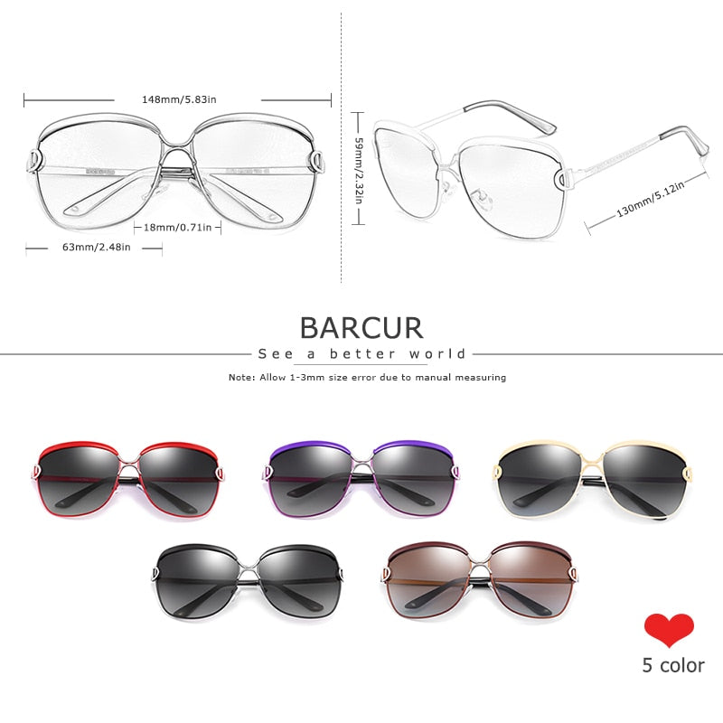 BARCUR Luxury Polarized Ladies Sunglasses Women Gradient Lens Round Sun Glasses Square Brand Oculos Lunette De Soleil Femme